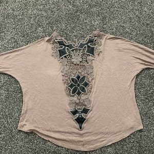 Tan Embroidered Open Back Crop Top